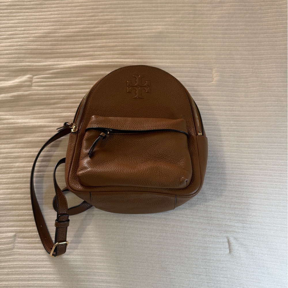 Tory Burch Chestnut Pebbled Leather Mini Backpack